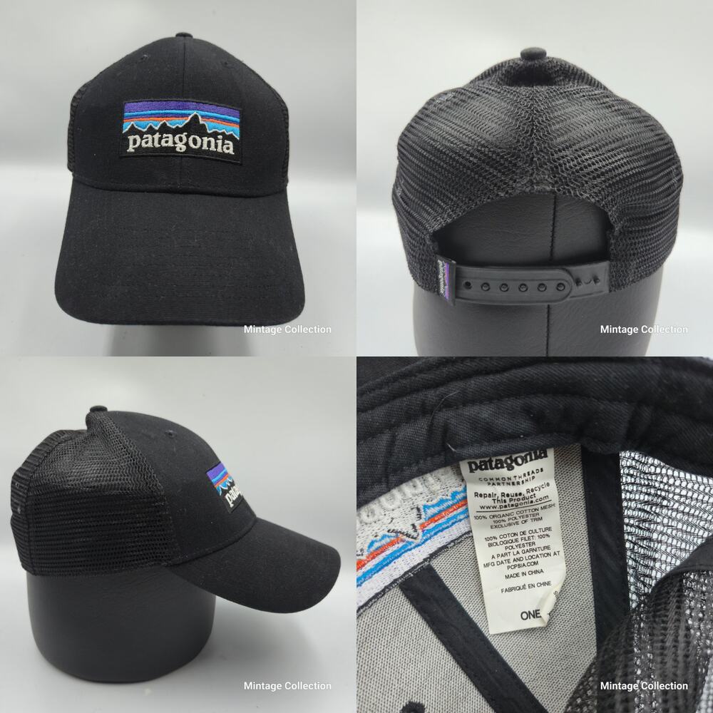 Patagonia Black P-6 Logo Patch Mesh Trucker Snapback Hat